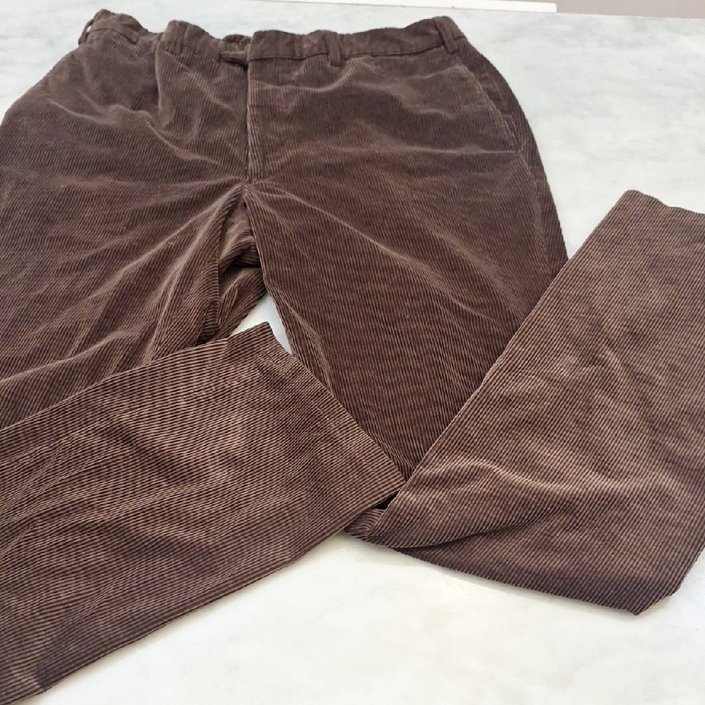 Peter Millar Soft Brown Corduroy Flat Front Straight Pants Sz 34X34 Preppy Italy